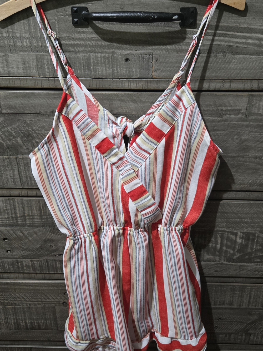 Flying Tomato Striped Tie Front Romper Red White Blue Size M